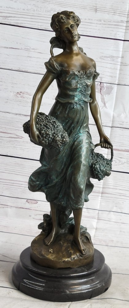 Art Deco Bronze Grape Harvest Girl Sculpture – Premium Statue Gift for Sale