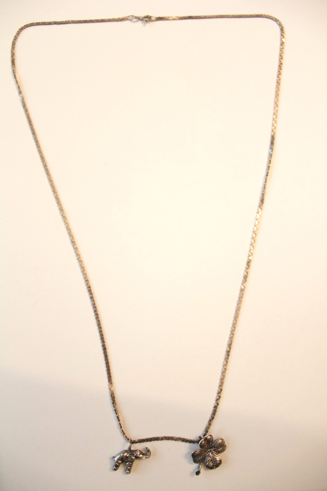 Vintage Italian Sterling Silver Lucky Charm Necklace with Elephant and Clover
