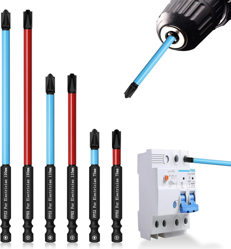 Phillips Pozidriv Slotted Bits Set for Electricians 6PCS Cross Flat Screwdriver Tips
