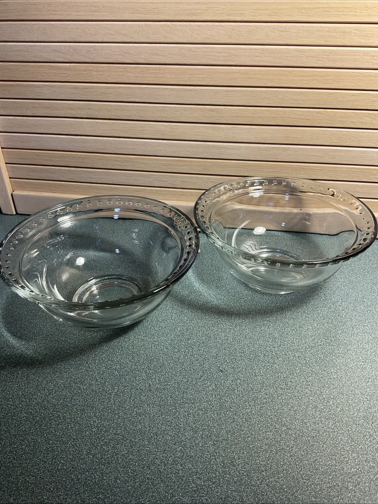 Vintage Glass Beaded Edge Serving Bowls Set of 2