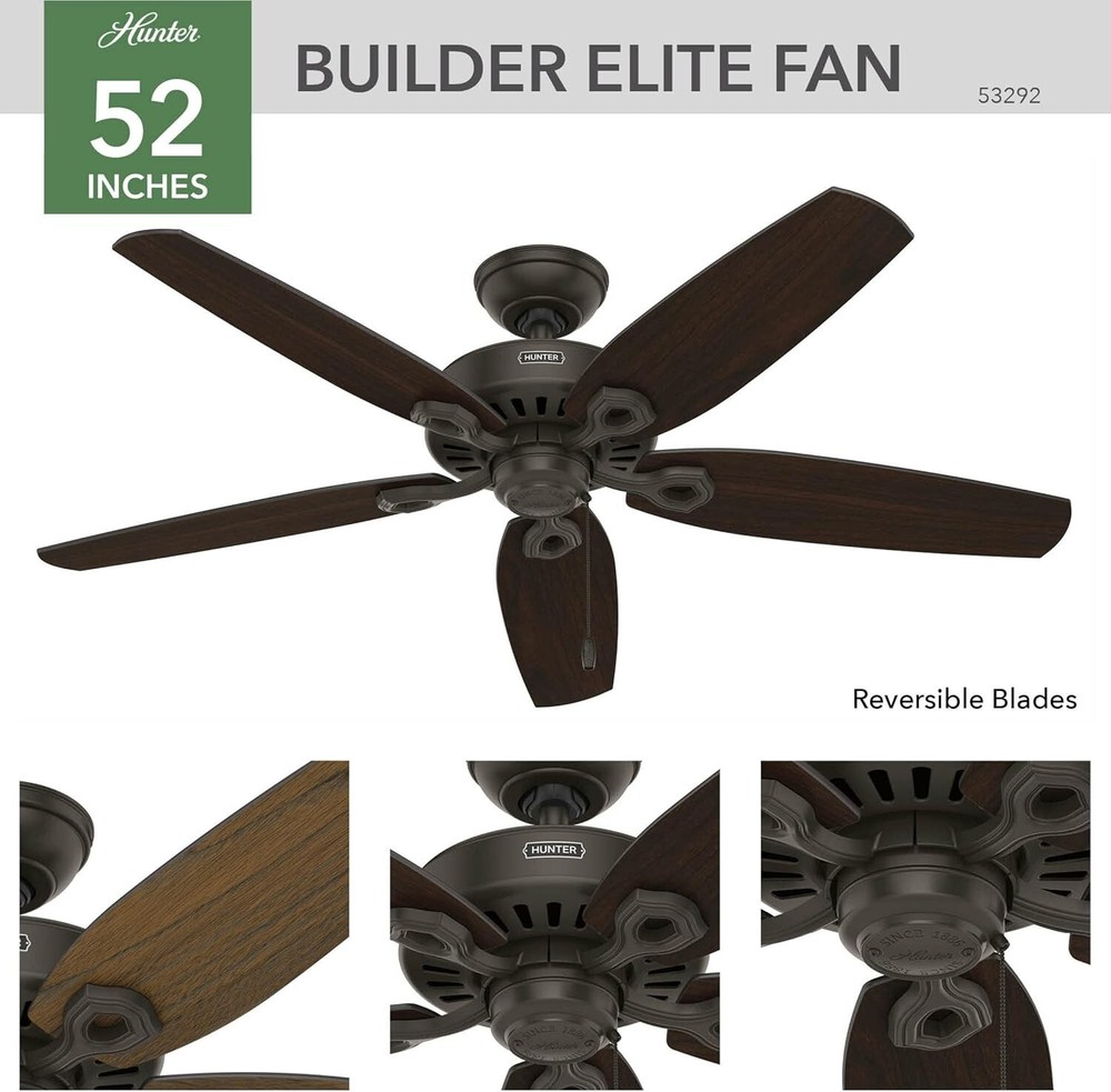 Hunter Builder Elite Ceiling Fan 52” Bronze Stained Oak Medium Walnut 53292