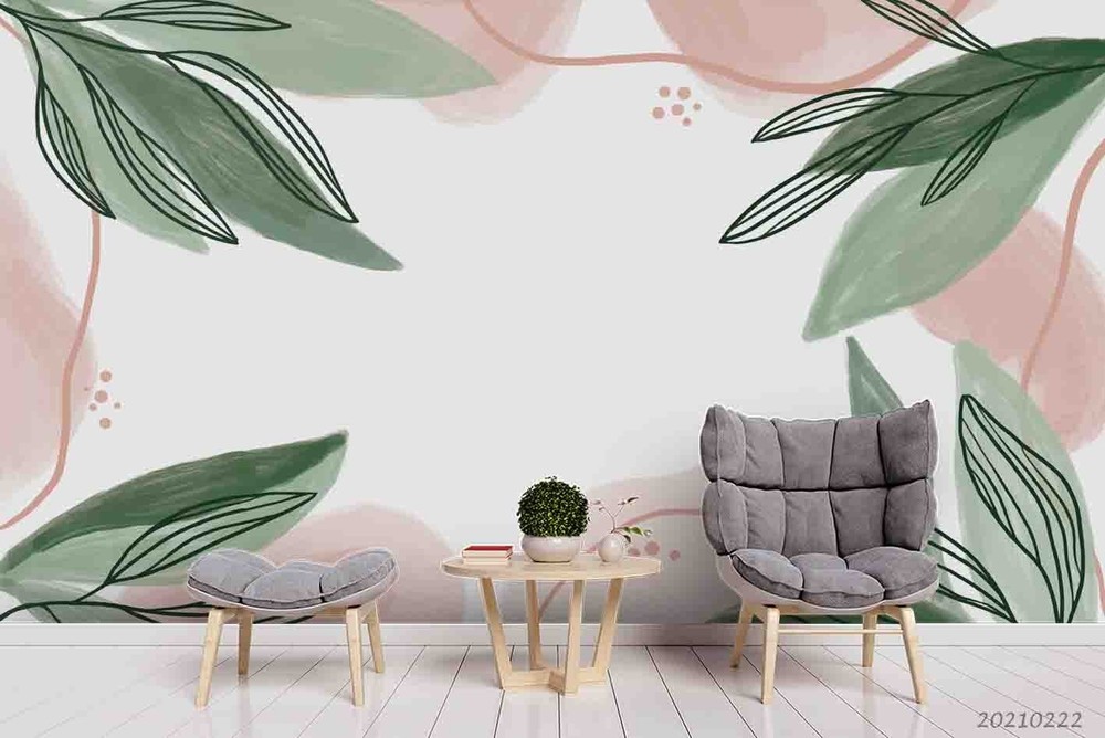 3D Plant Leaf Watercolor Wall Murals Wallpaper Murals Wall Sticker 4