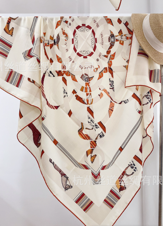 70% Cashmere 30% Silk herringbone Scarf 53'' horse Print Shape Bandana Wrap new