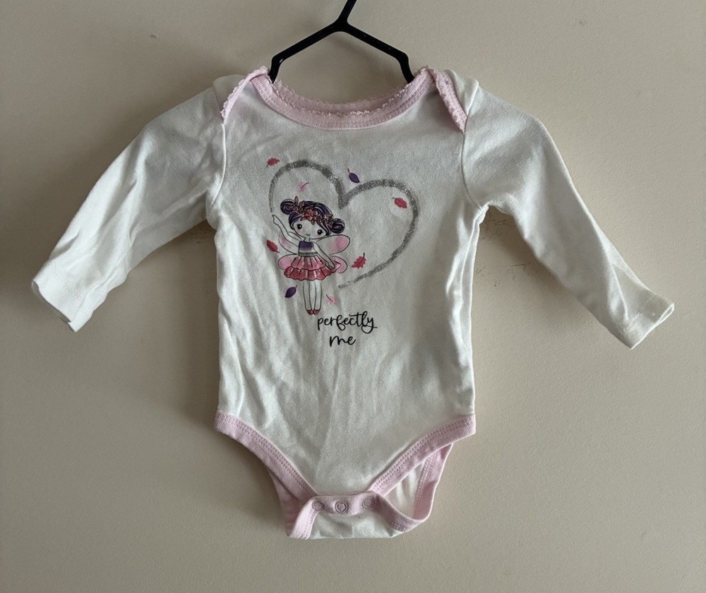 Koala Baby Girl Glitter Heart Fairy 100% Cotton Long Sleeve Bodysuit White 3-6M