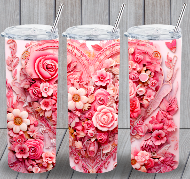 Valentines Day 7 Big Hearts Multicolor 20oz Insulated Tumbler Box Lid Straw New