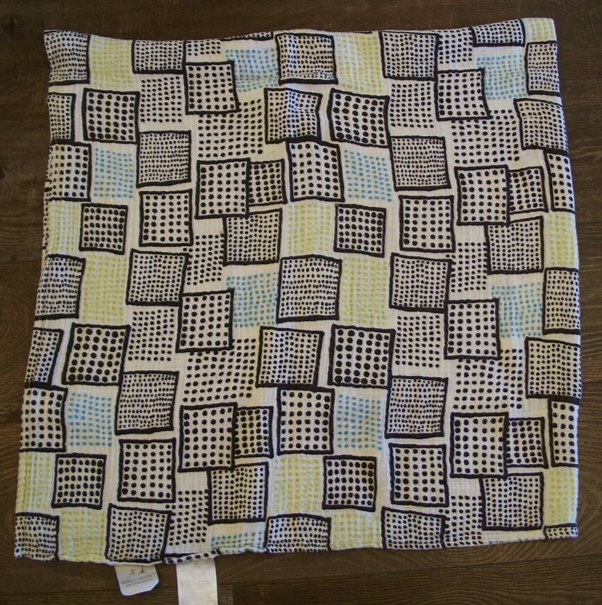 Aden + Anais 100% Cotton Muslin Swaddle Blanket in Black Aqua Lime Dots Squares