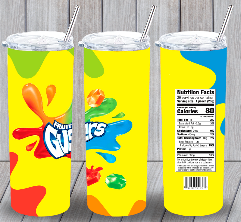Fruit Gushers Candy Multicolor 20oz Insulated Tumbler Lid Plastic Straw New