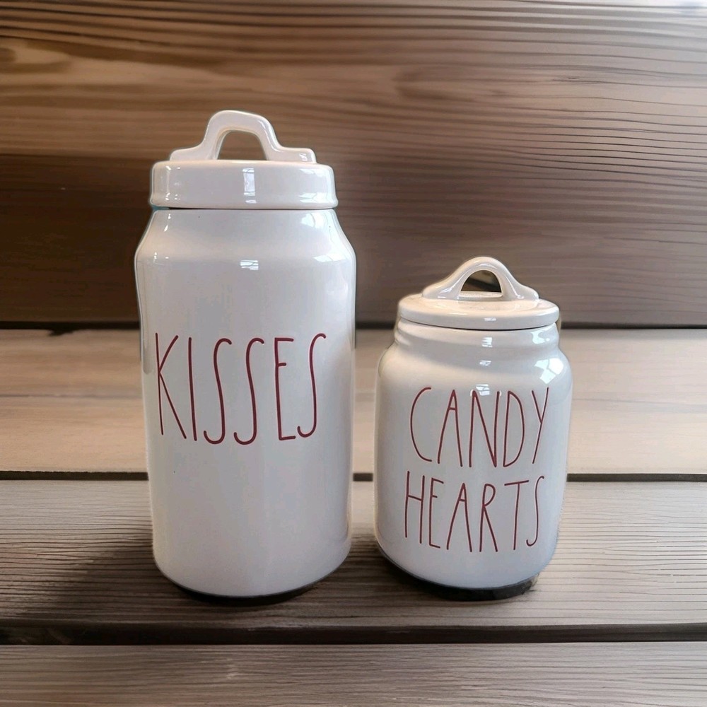 Rae Dunn KISSES & CANDY HEARTS 😚 Canister Set Valentine's Day 9.5