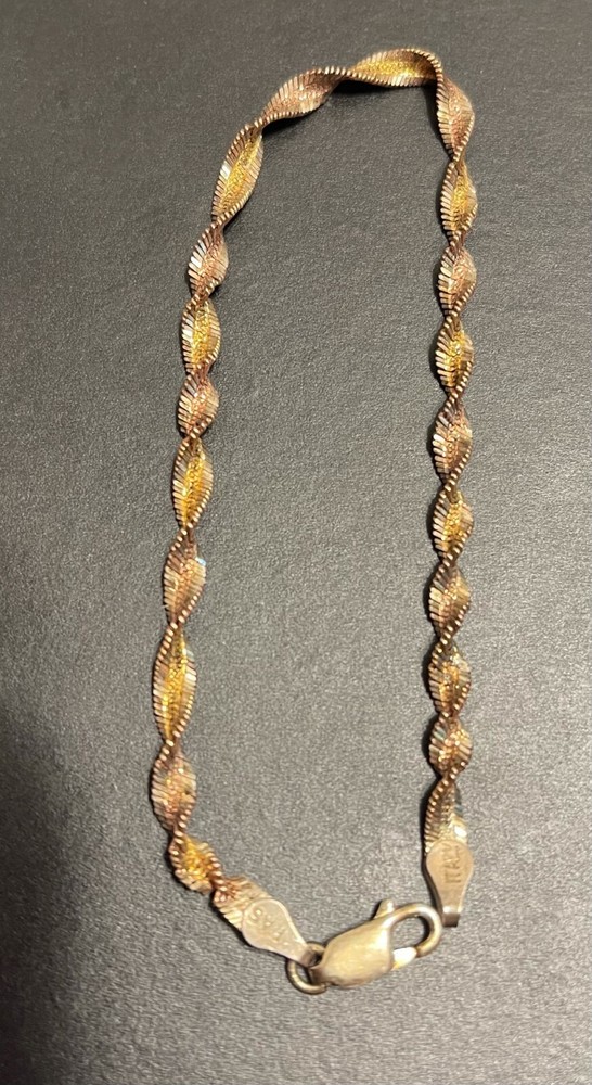 Sterling Silver Gold Vermeil Twisted Herringbone Bracelet 8
