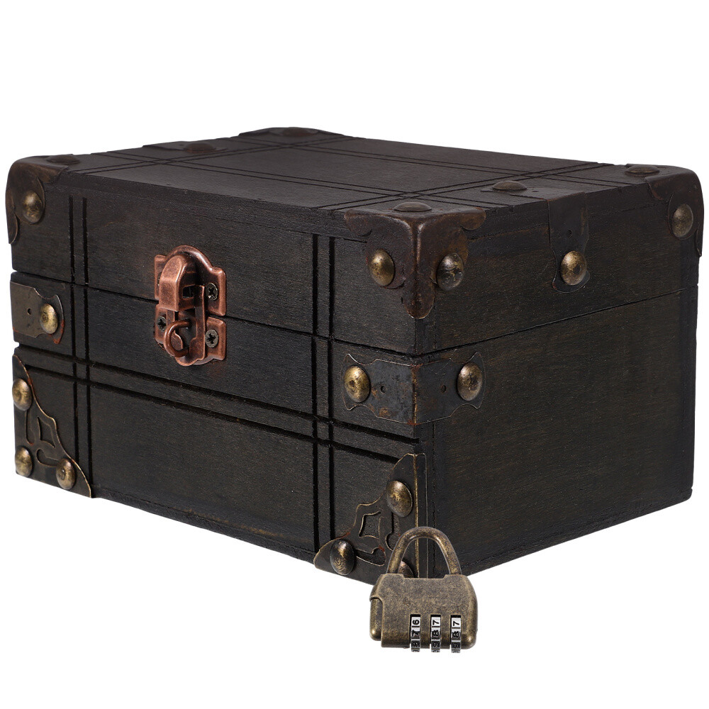 Pirate Treasure Chest Wooden Jewelry Box Vintage Keepsake Trinket Storage