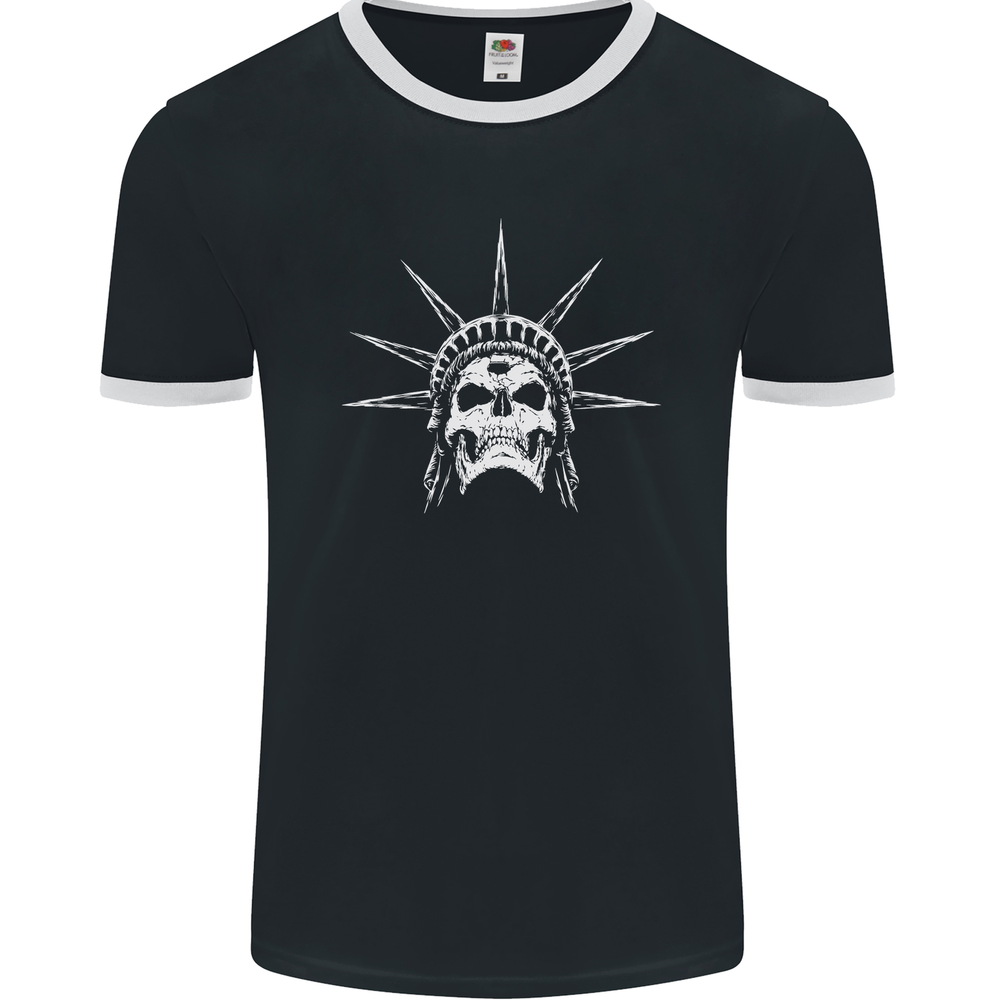 Gothic Statue of Liberty Skull Biker Mens Ringer Tee by FotL