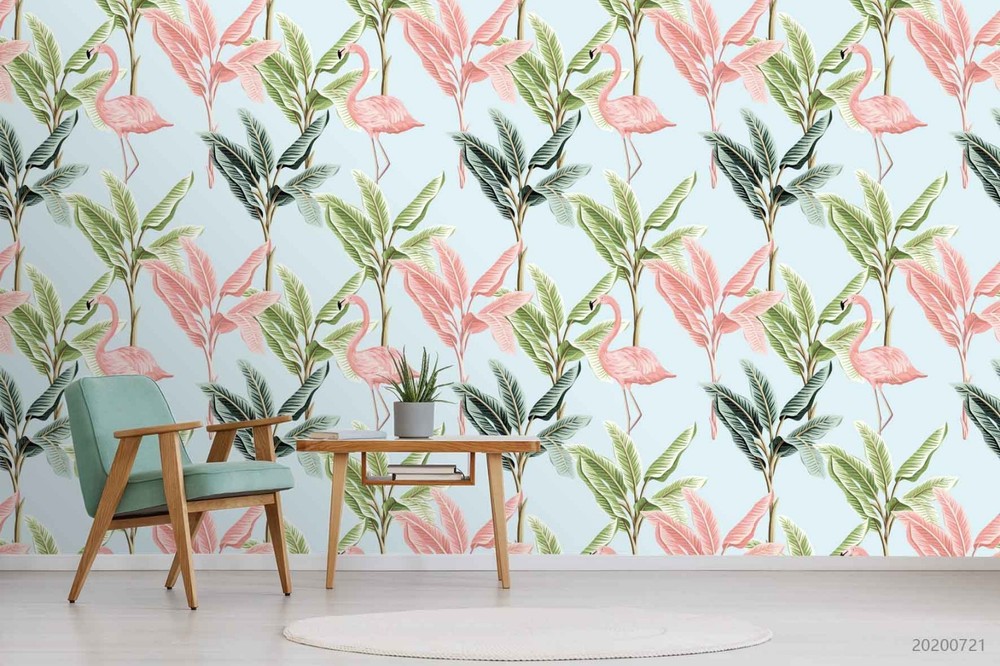 3D Flamingo Leaf Pattern Wall Murals Wallpaper Murals Wall Sticker 26