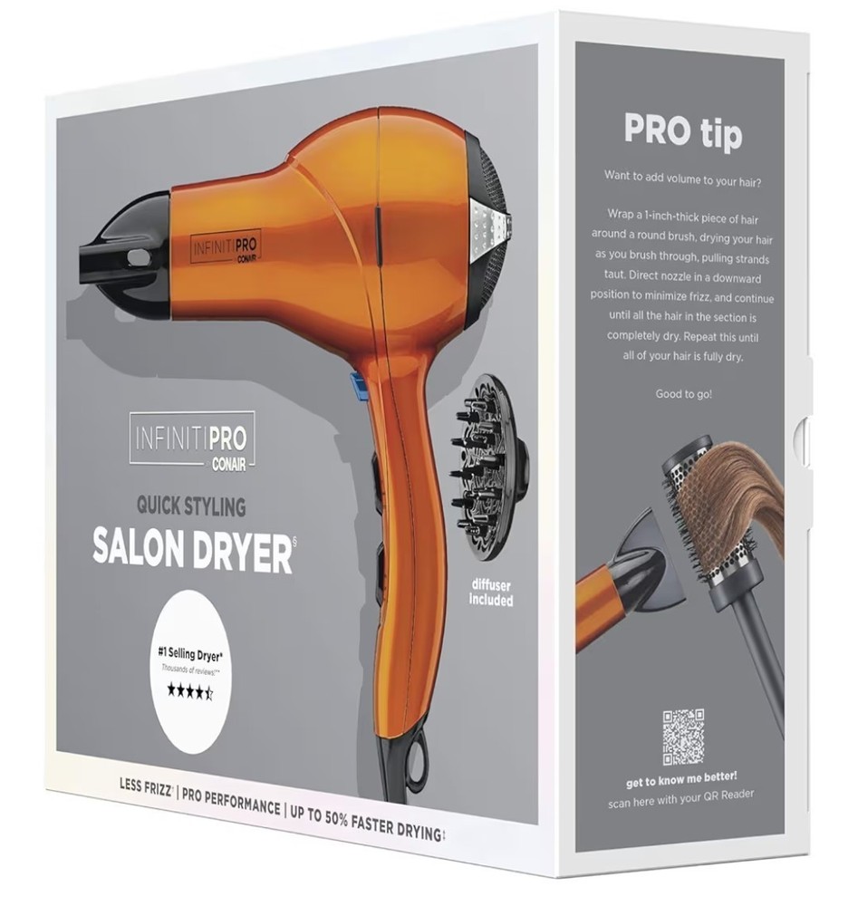 Conair Infiniti Pro Hair Dryer Orange Diffuser Ionic Adjustable Heat Cool Tip