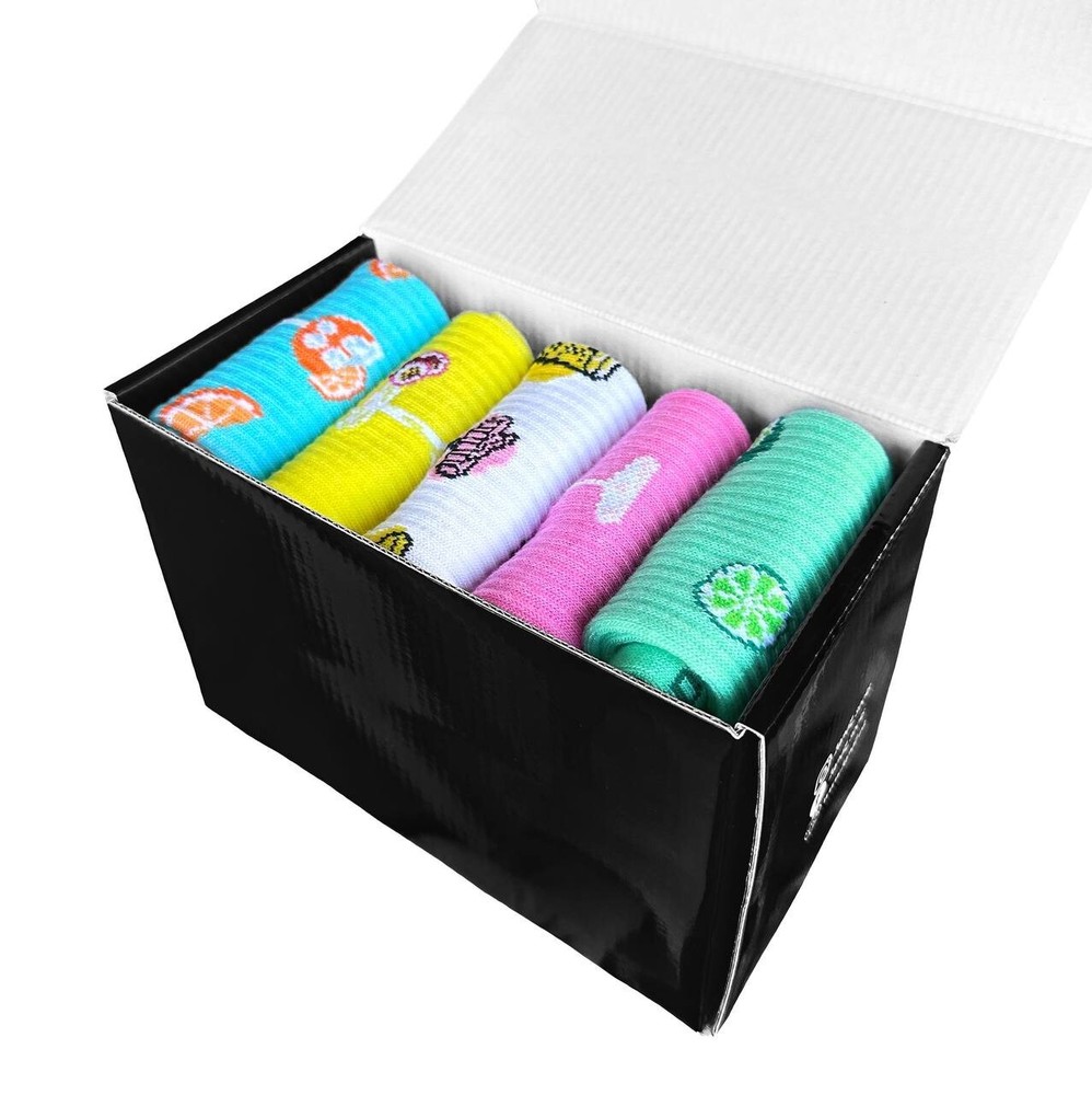 Set 5 Natural Cotton Party Socks Multicolor Box Gift Design Handmade Cocktails