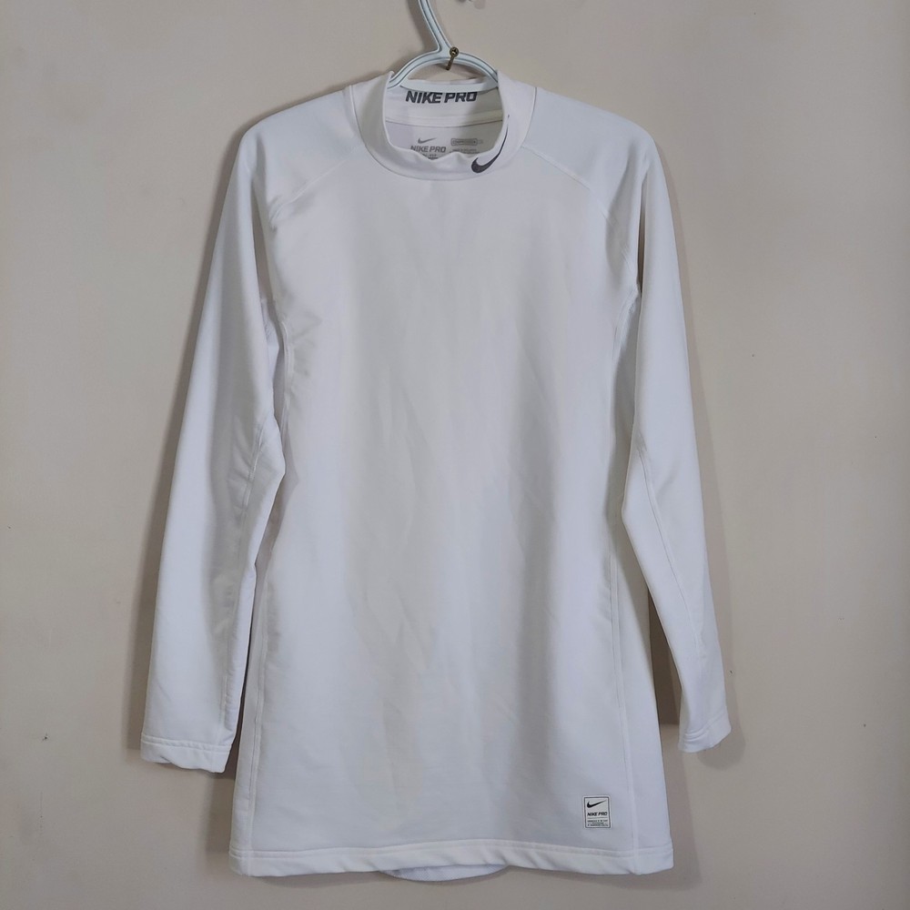 Nike Men's Pro Dri Fit Compression White Mock neck Long Sleeve Shirt Size XL