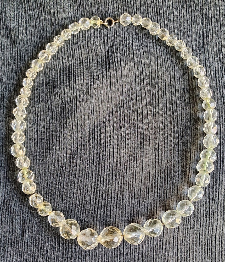 Vintage Rock Crystal Quartz Graduated Faceted Bead Necklace 61g 14mm HandDrilled