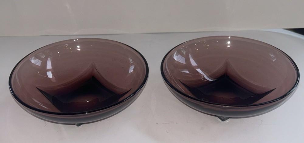 Vintage Moroccan Amethyst Glass Salad Bowls Set of 2 MCM Purple Hazel Atlas