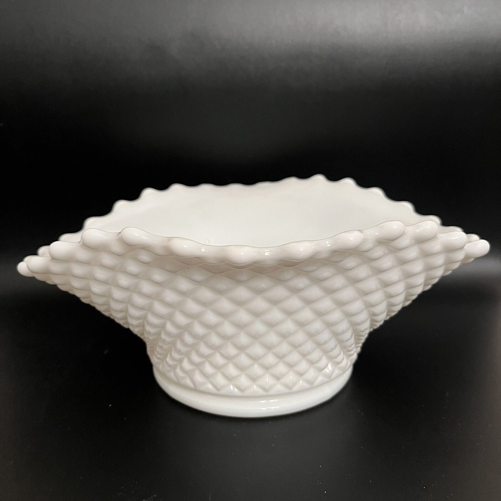 Vintage Westmoreland White Diamond Milk Glass Flared Centerpiece Bowl