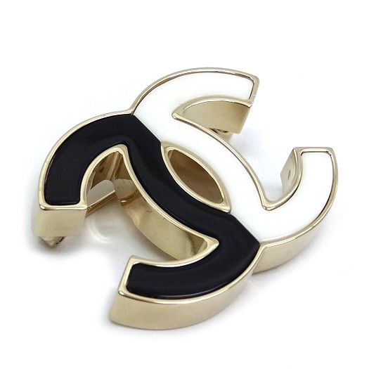 Chanel Coco Bicolor Metal Black White B23C Brooch 607586