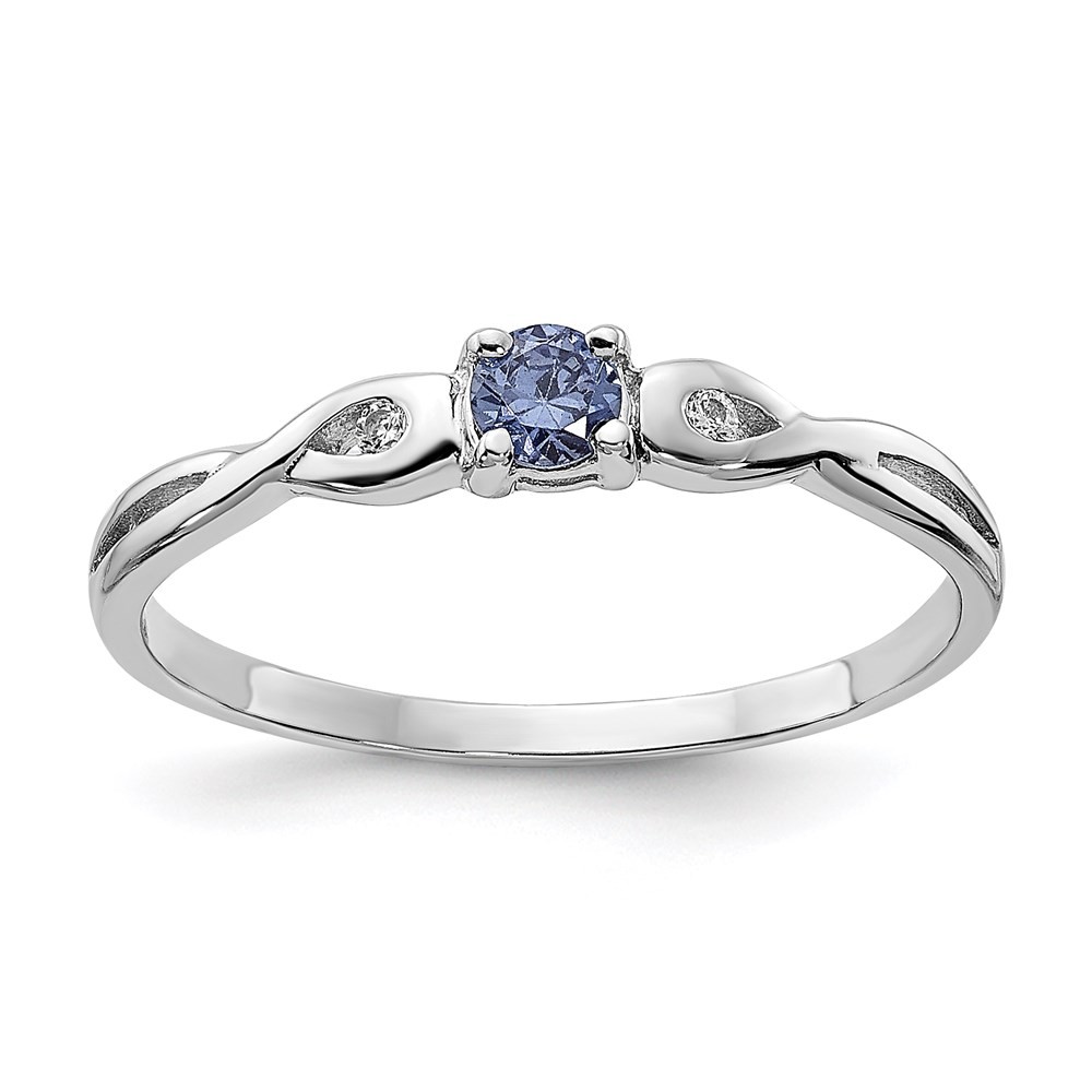 Sterling Silver Rhodium-plated Blue Color & White Cubic Zirconia Ring Size 8