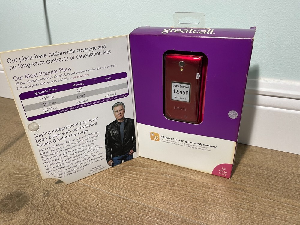 Jitterbug Flip Prepaid Cell Phone for Seniors - Red GreatCall - NEW