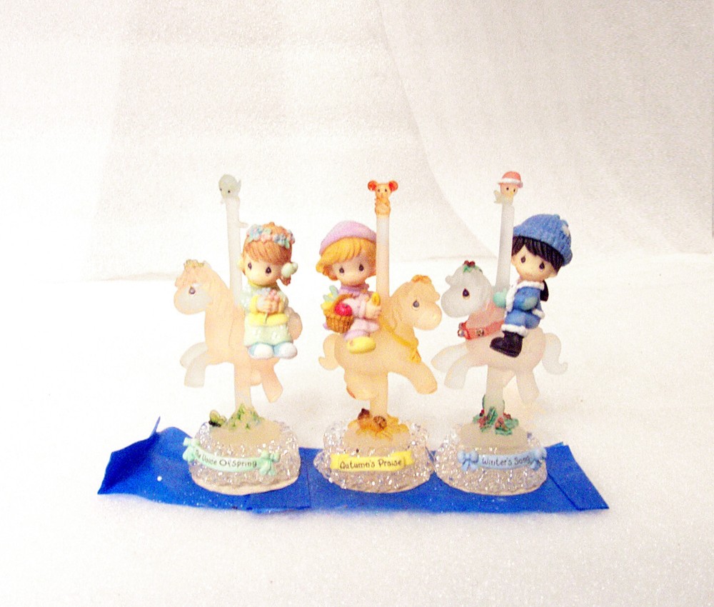 3 Precious Moments Carousel Horses Seasons Autumn Spring Winter