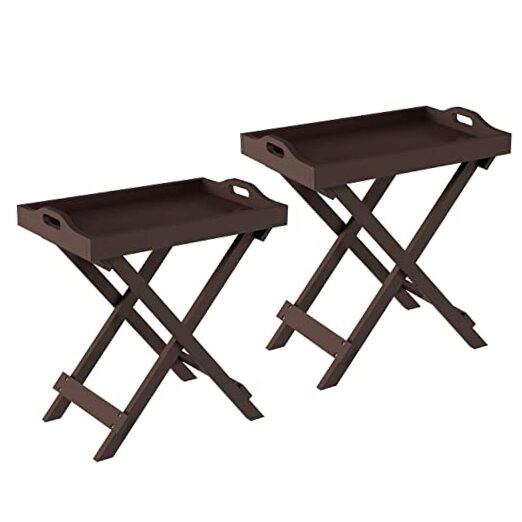 Folding TV Trays Set of 2 - Modern Side Tables with Removable Brown Tray