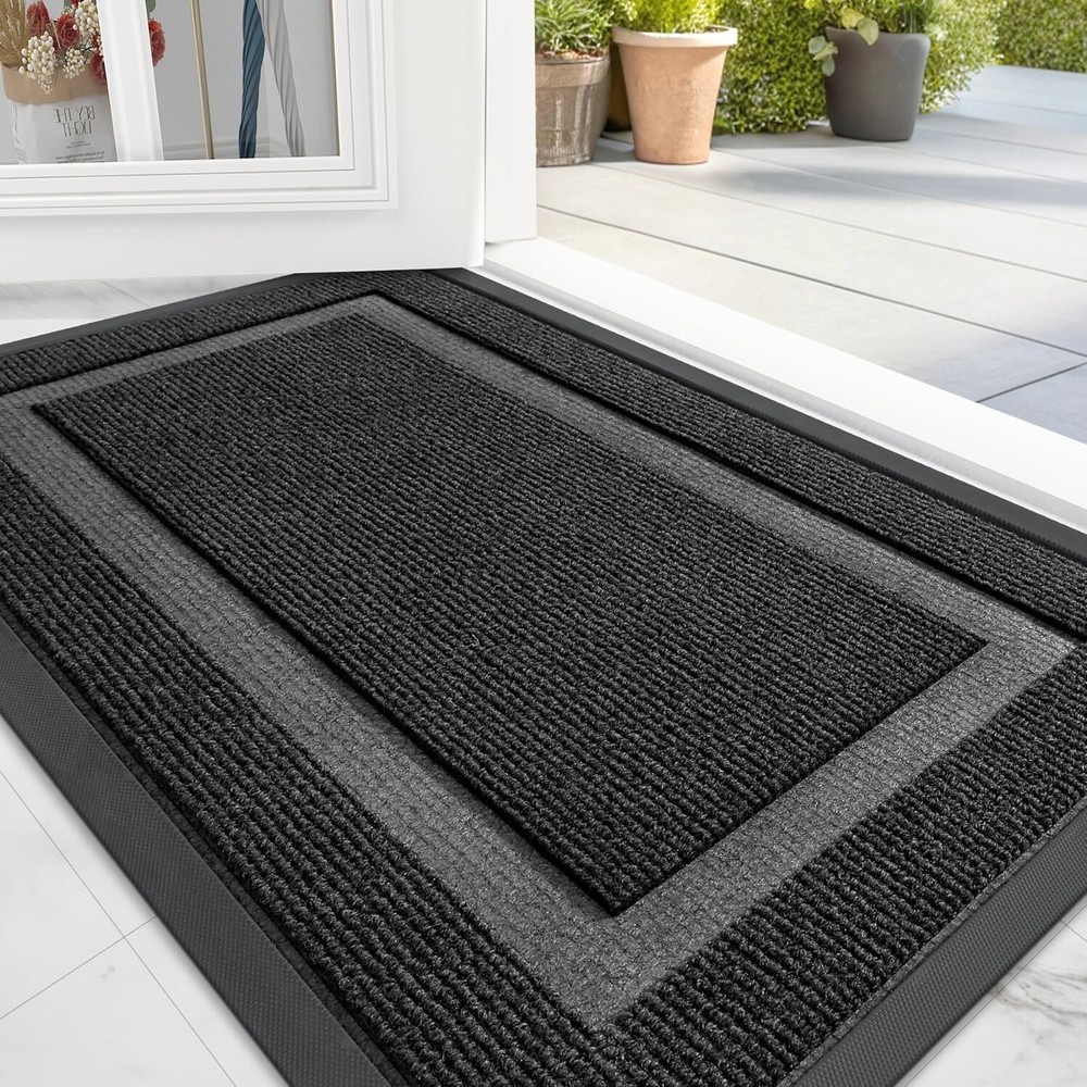 Low Profile 36x24 Doormat - Non-Slip, Easy-Clean Black Rubber Entrance Rug