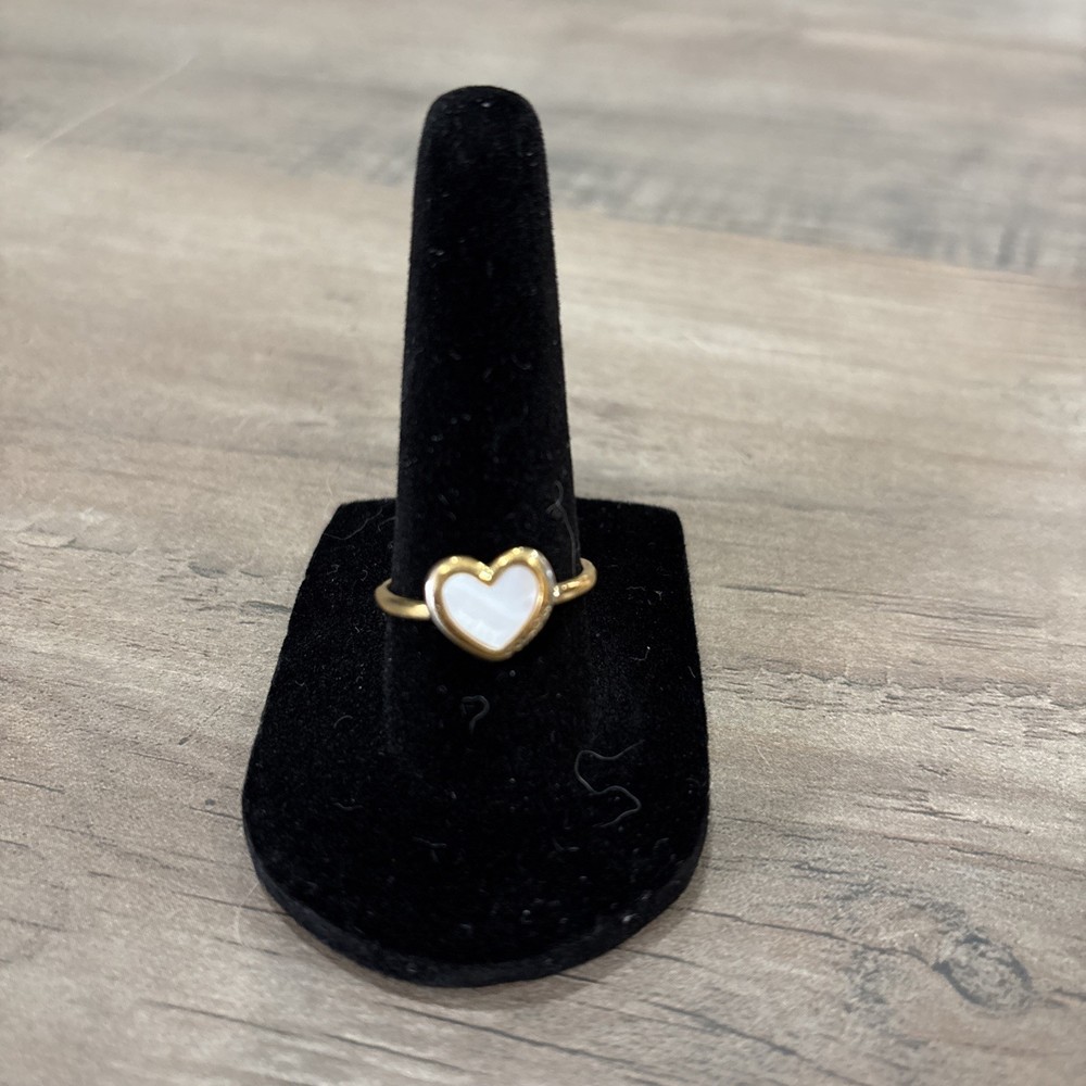 Coach Gold-Tone Mother of Pearl Heart Ring Size 8 Elegant Jewelry #125