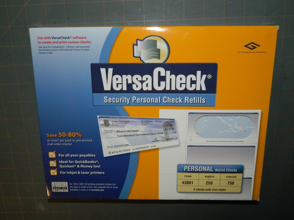 VersaCheck Security Personal Check Refills Form #3001 Voucher Checks 250 Sheets-image