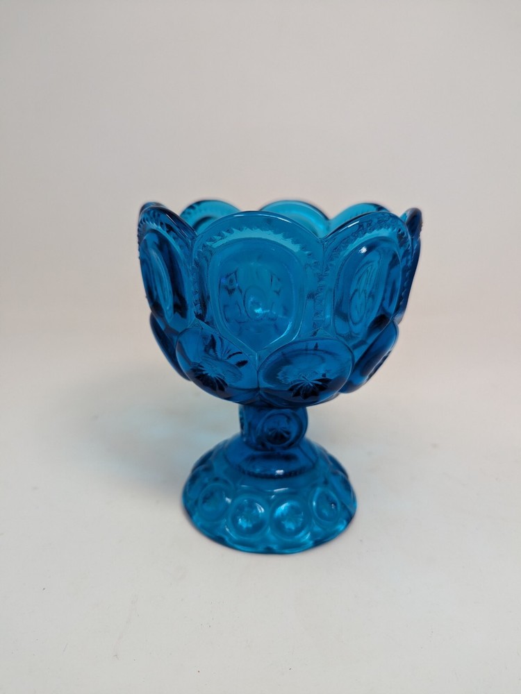 LE Smith Moon & Stars Blue Glass Footed Compote Candy Dish 5.5