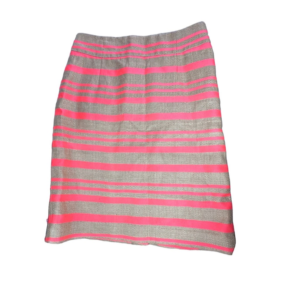 J. Crew Collection LINEN Pencil Skirt Bright Orange/pink Stripe Size 0