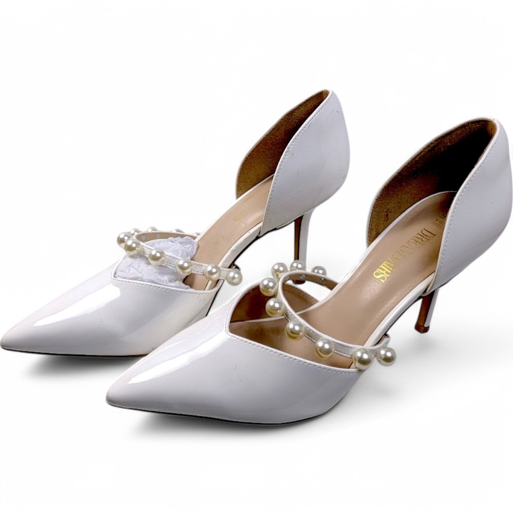Dream Pairs Women's 8.5 White Pearl Strap Pointed Toe Stiletto Pumps