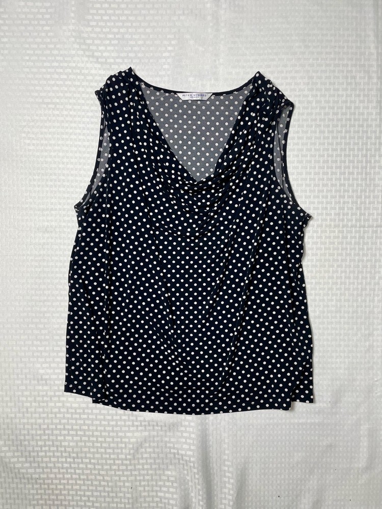 Peter Nygard Black & White Polka Dot cowl neck sleeveless blouse Women's L/XL