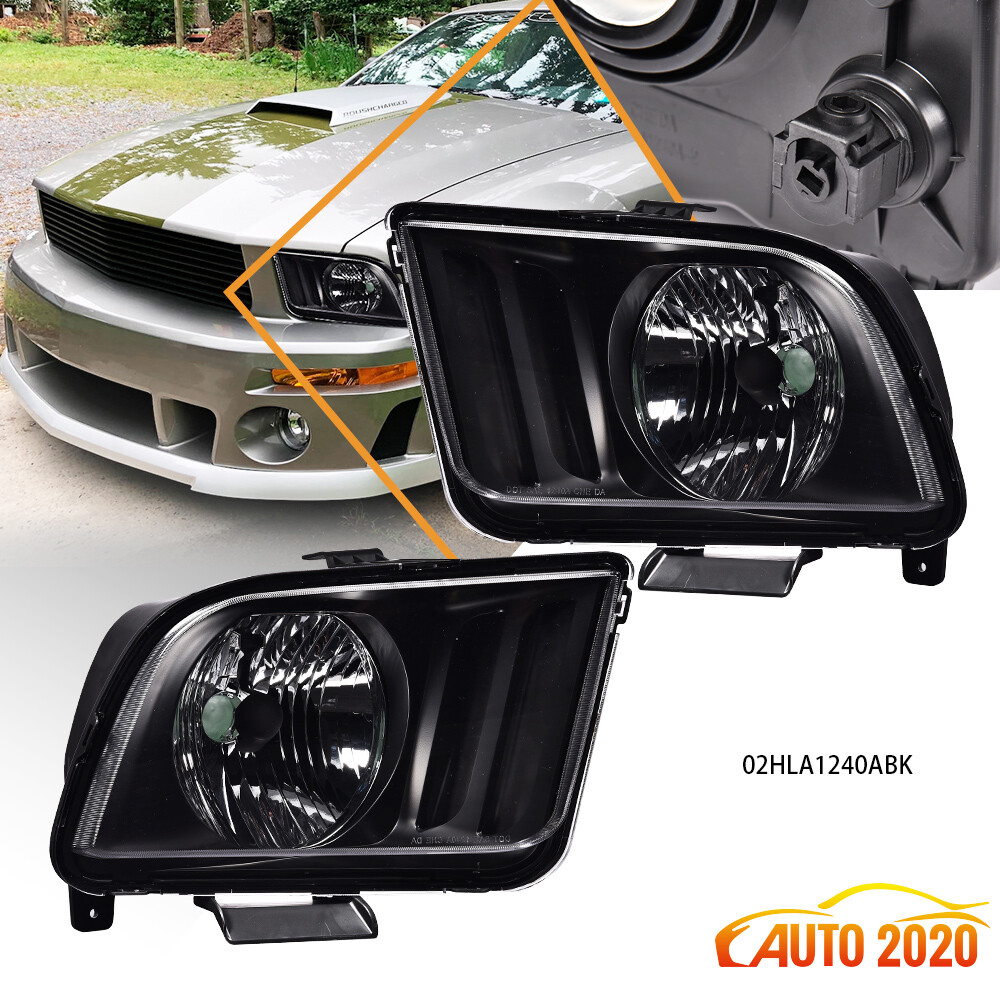FIT FOR 05-09 FORD MUSTANG PAIR BLACK HOUSING HEADLIGHTS REPLACEMENT HEAD LAMPS