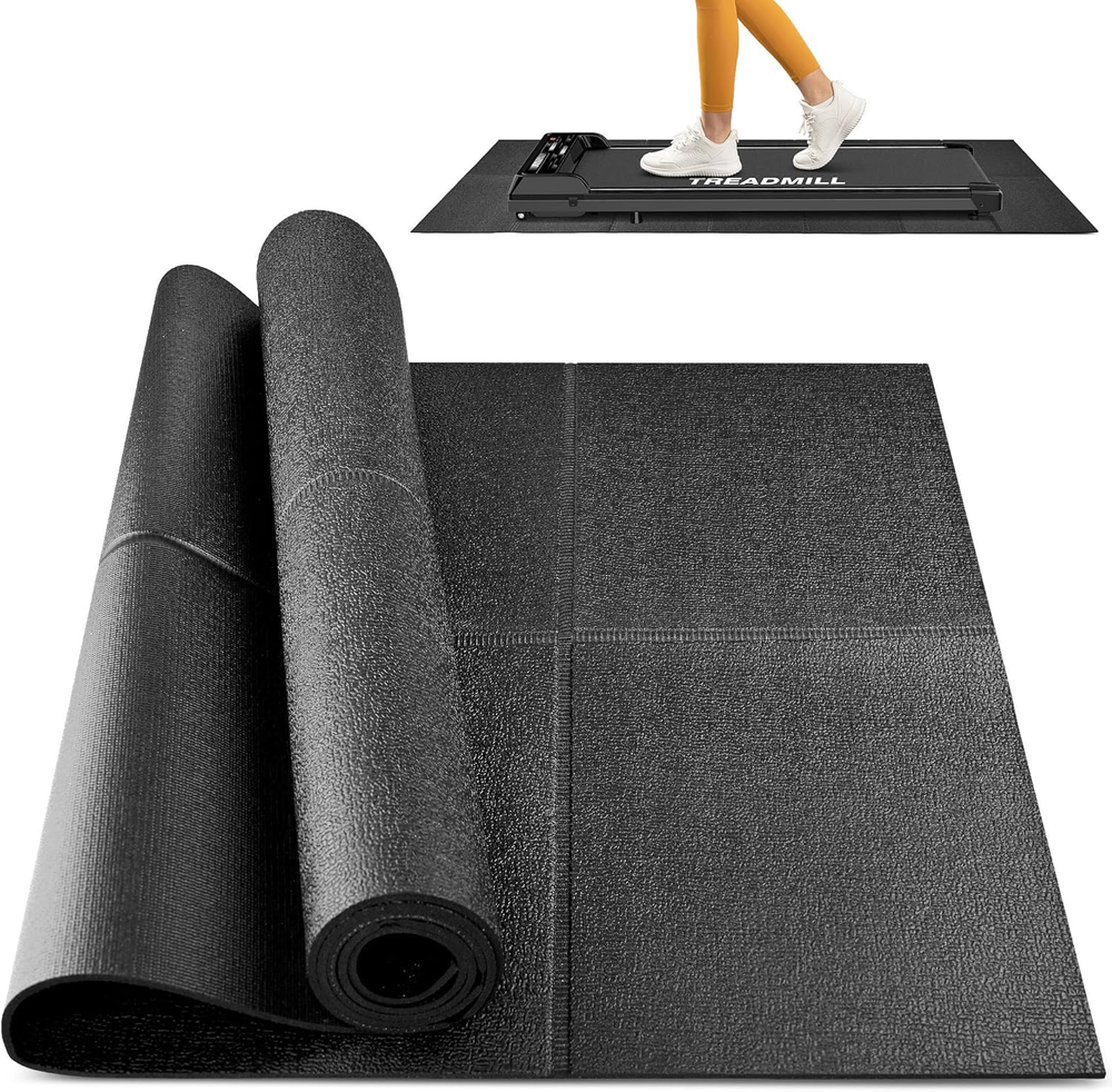 Foldable Rubber Treadmill Mat - Exercise Bike Mat with Waterproof Non-Slip Shock