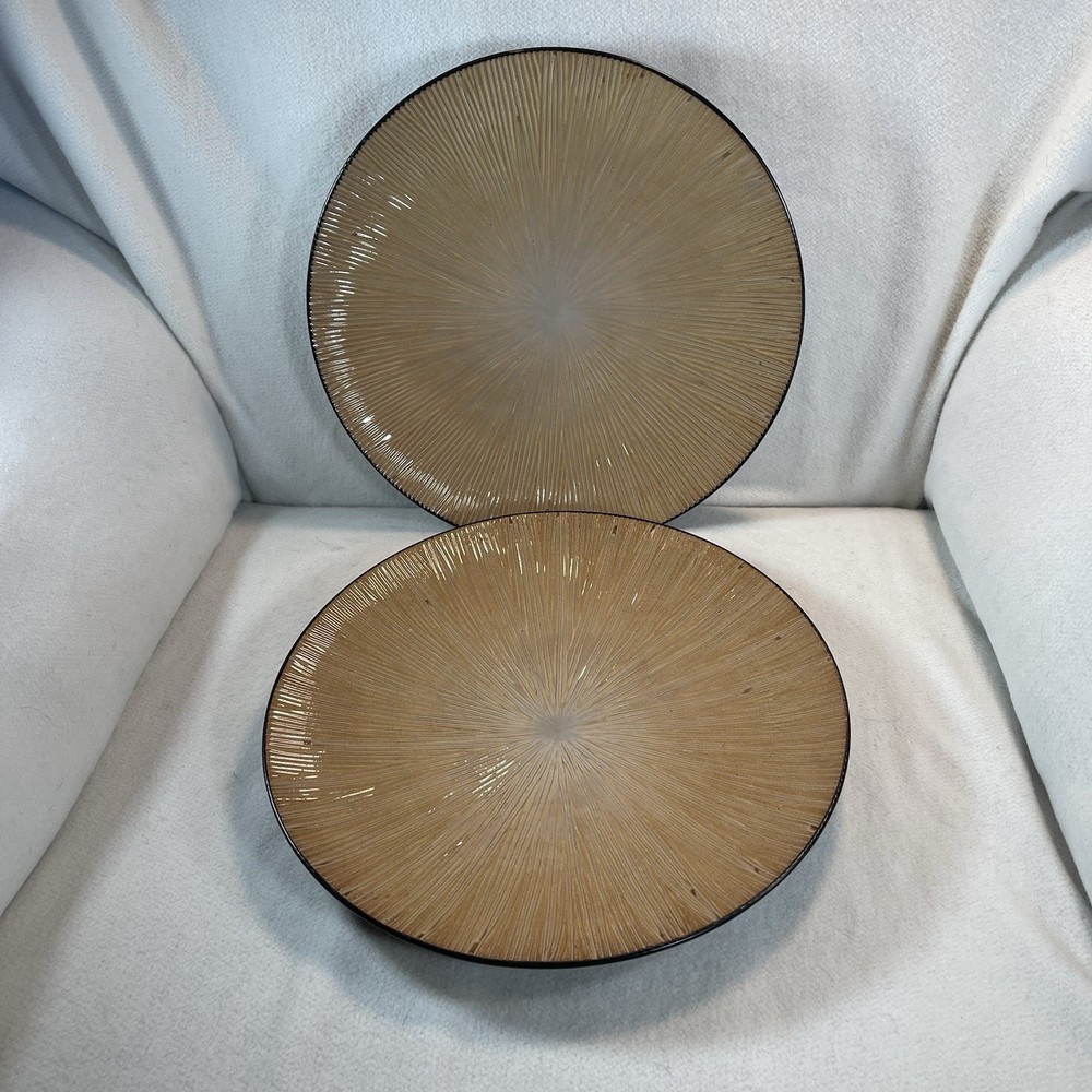 Sakura Bombay Port Of Call Dinner Plates Lt Brown W/ Dark Brown Back 11.5” Set 2