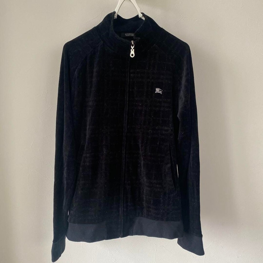 Burberry Black Label Nova Check Fleece Jacket Black Full zip Men Size 2 Used