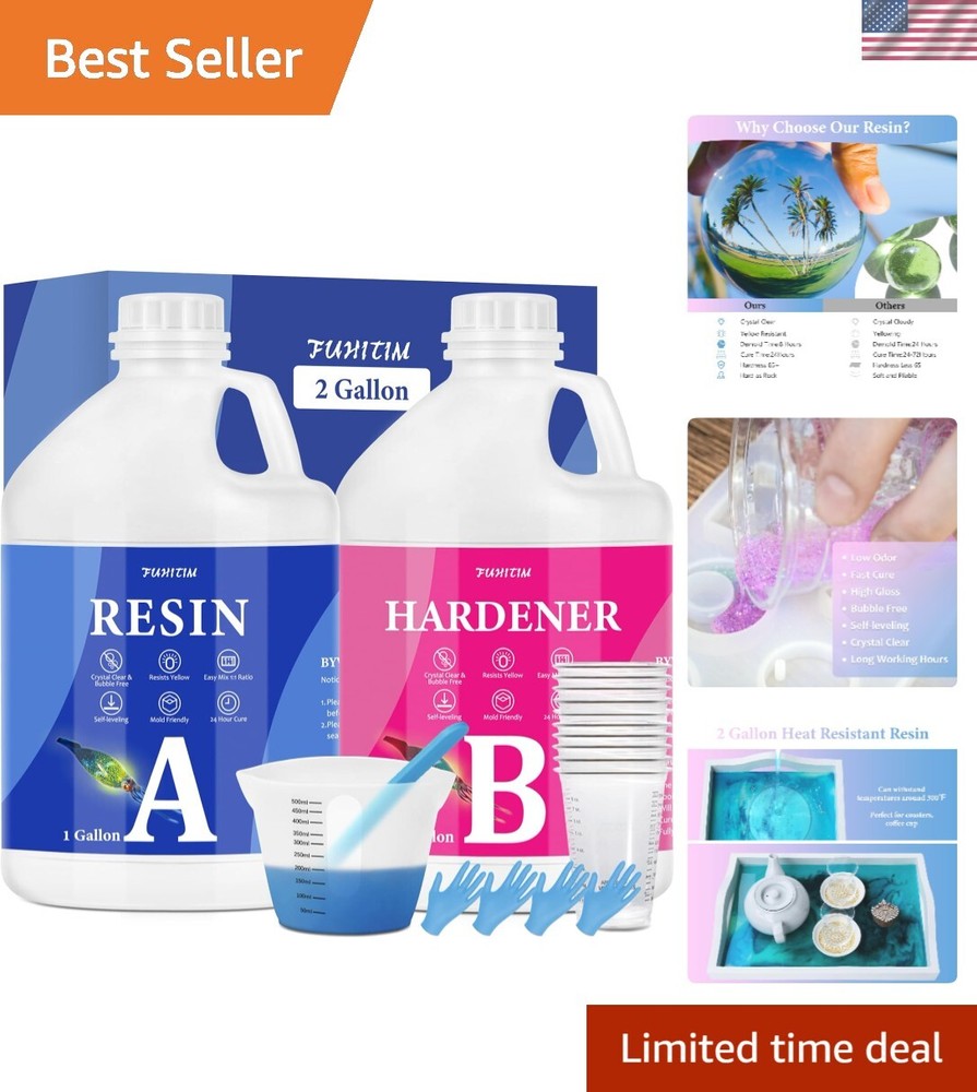 2 Gallon Crystal Clear High Gloss Self-Leveling Epoxy Resin Kit