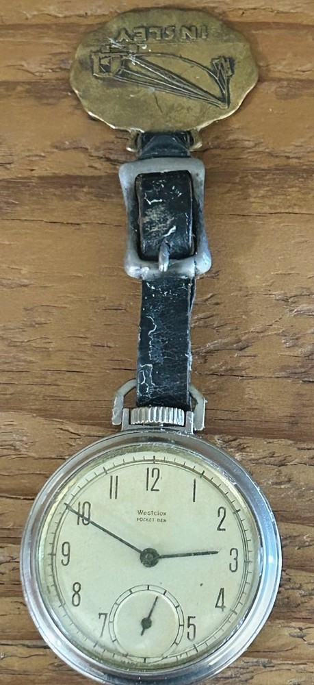 Vintage Westclox Pocket Ben pocket watch Made in USA w/Insley Corp Leather Fob