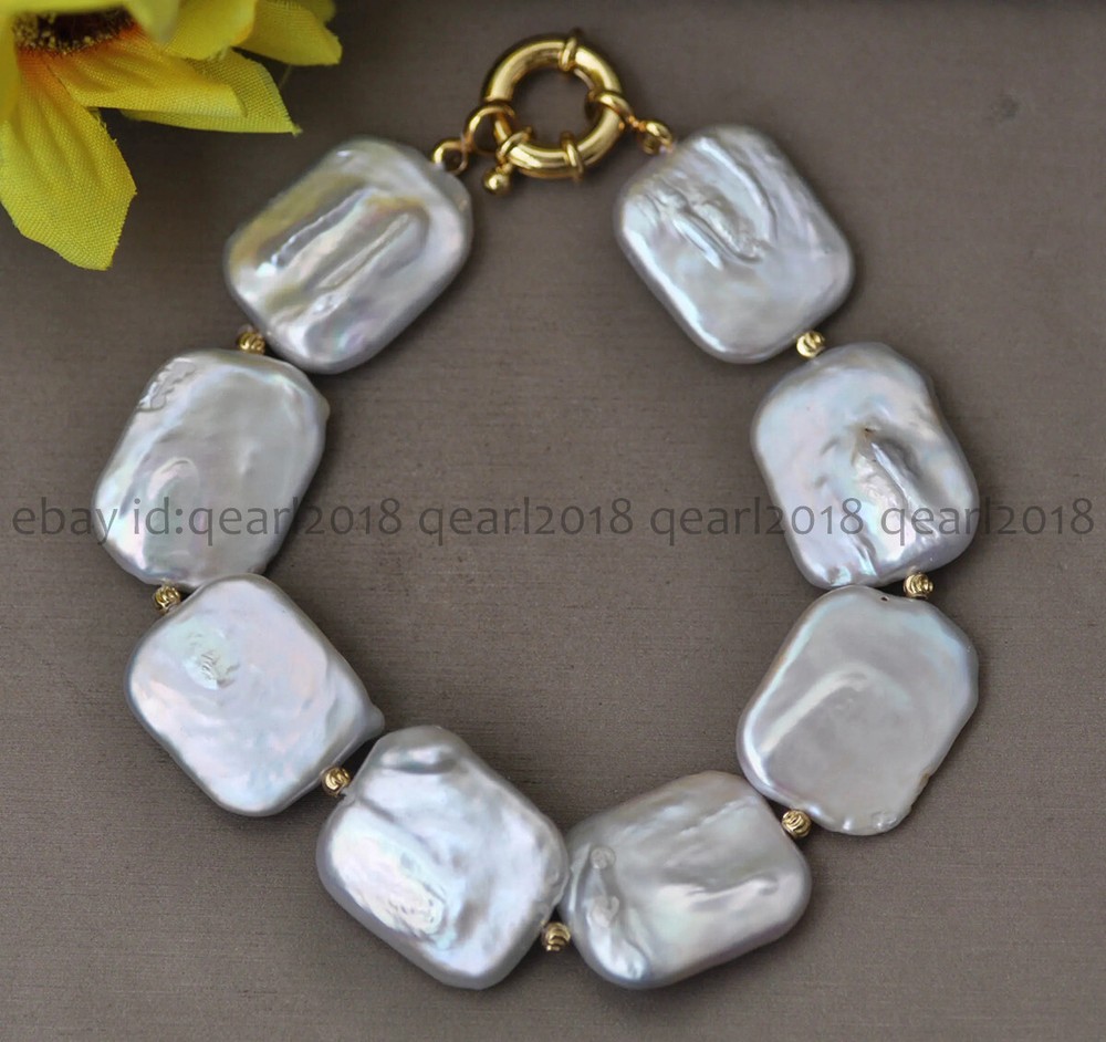15x20mm Rectangle Genuine Natural White Freshwater Pearl Bracelet 7.5 inch