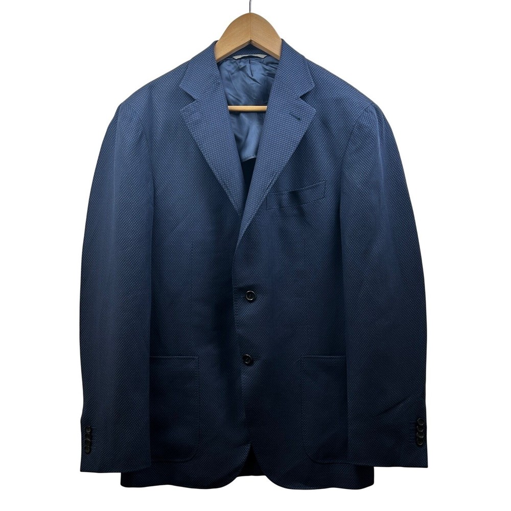 Canali Kei Unstructured Sport Coat Blazer Men 40R Blue Micro Dot Wool Silk Italy