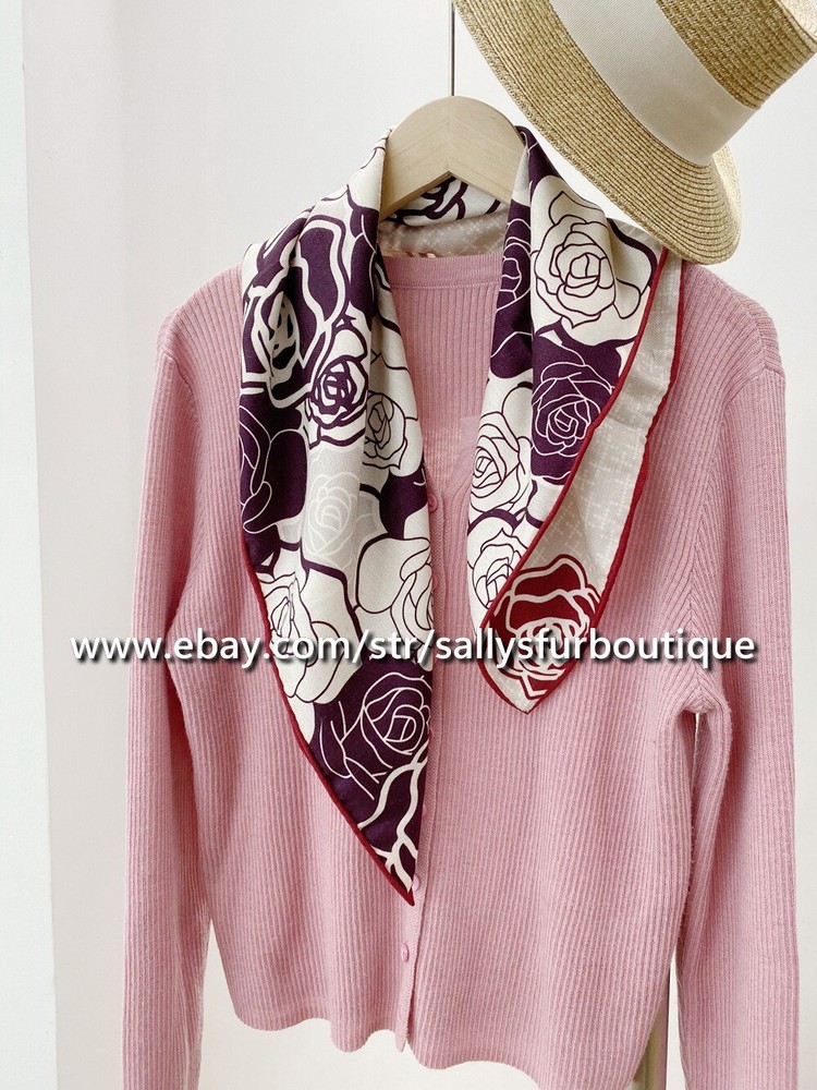 Sallys 70% Cashmere 30% Silk Double Face Camellia Print Scarf Necktie 26 Inches