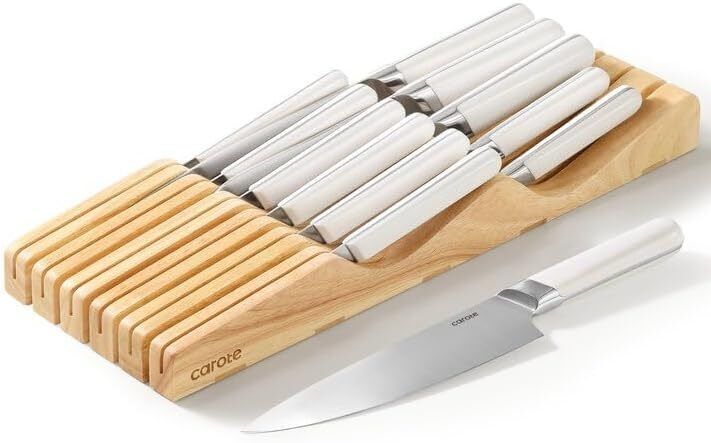 12-Piece Stainless Steel Kitchen Knife Set with Drawer Storage
