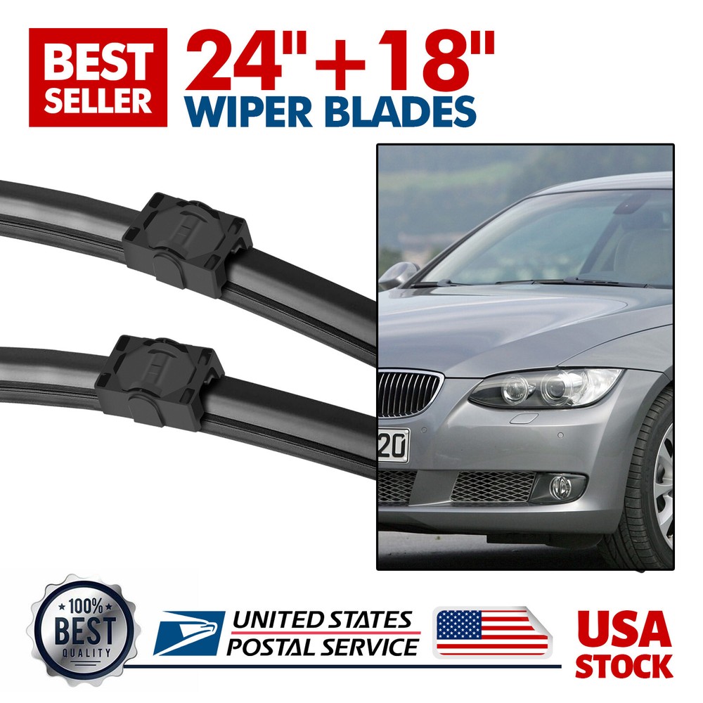 24-Inch & 18-Inch Premium Black Rubber Windshield Wiper Blades - 1 Set  