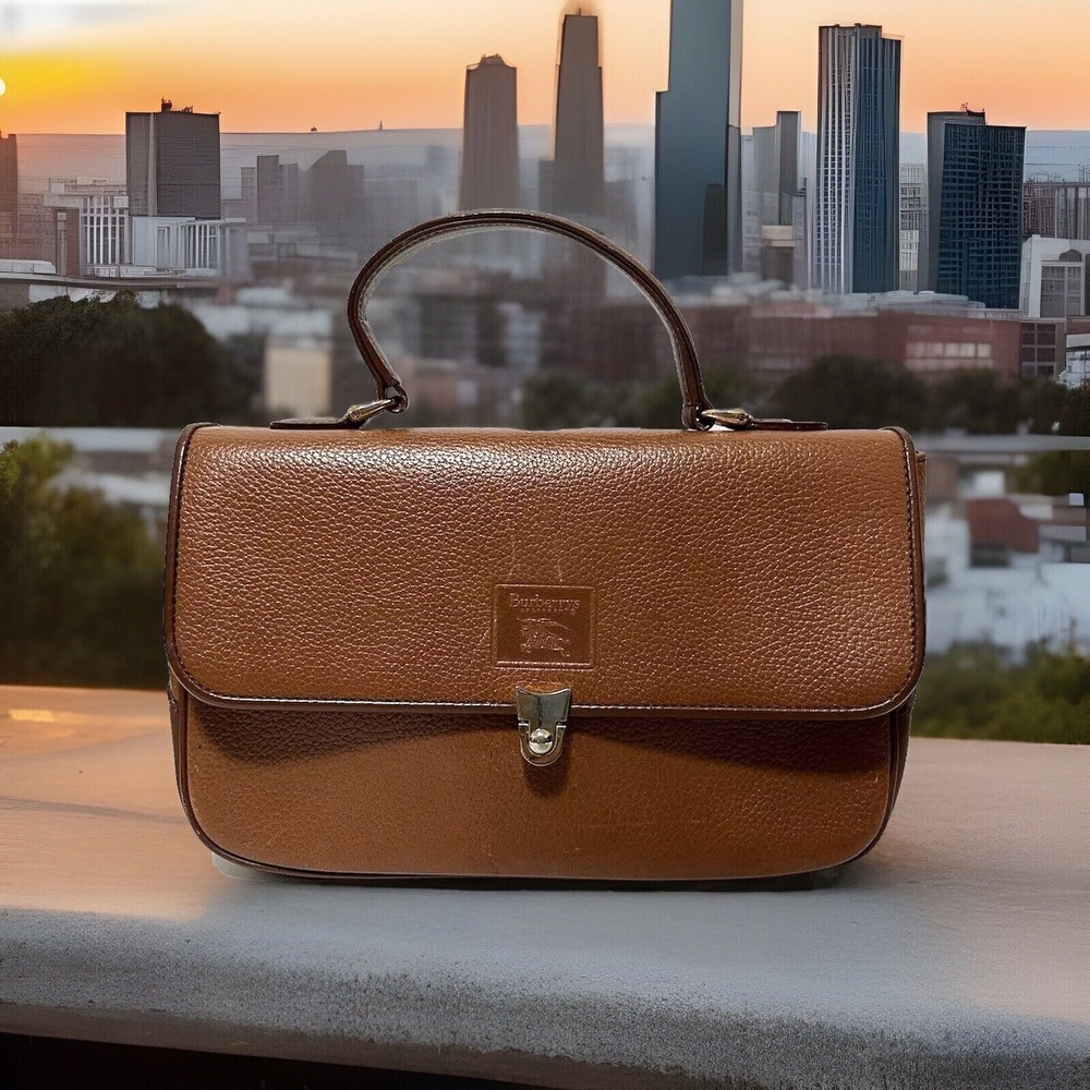 Burberry Hand Bag Leather Vintage Brown Auth0477