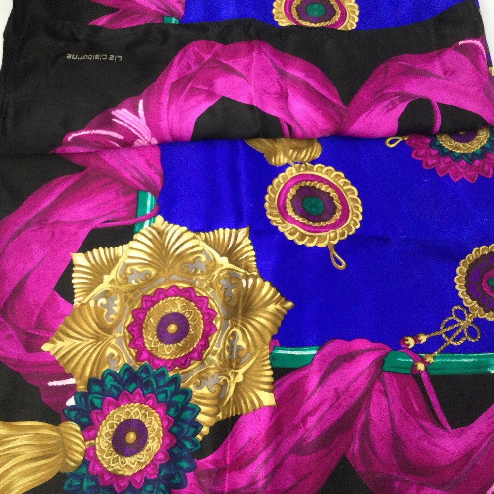 Vintage Liz Claiborne Silk Scarf Retro Tassels