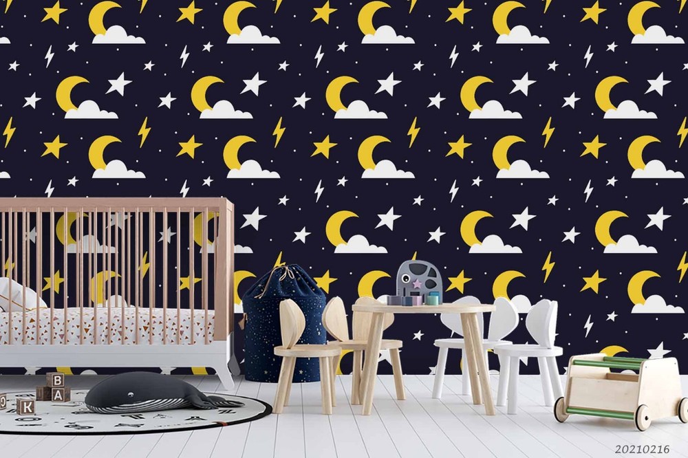 3D Space Moon Stars Clouds Pattern Wall Murals Wallpaper Murals Wall Sticker