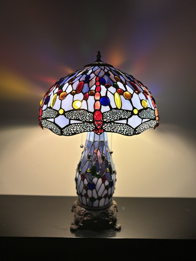 Stained Glass Lamp Tiffany Style Dragonfly Colorful 24 Inch Large