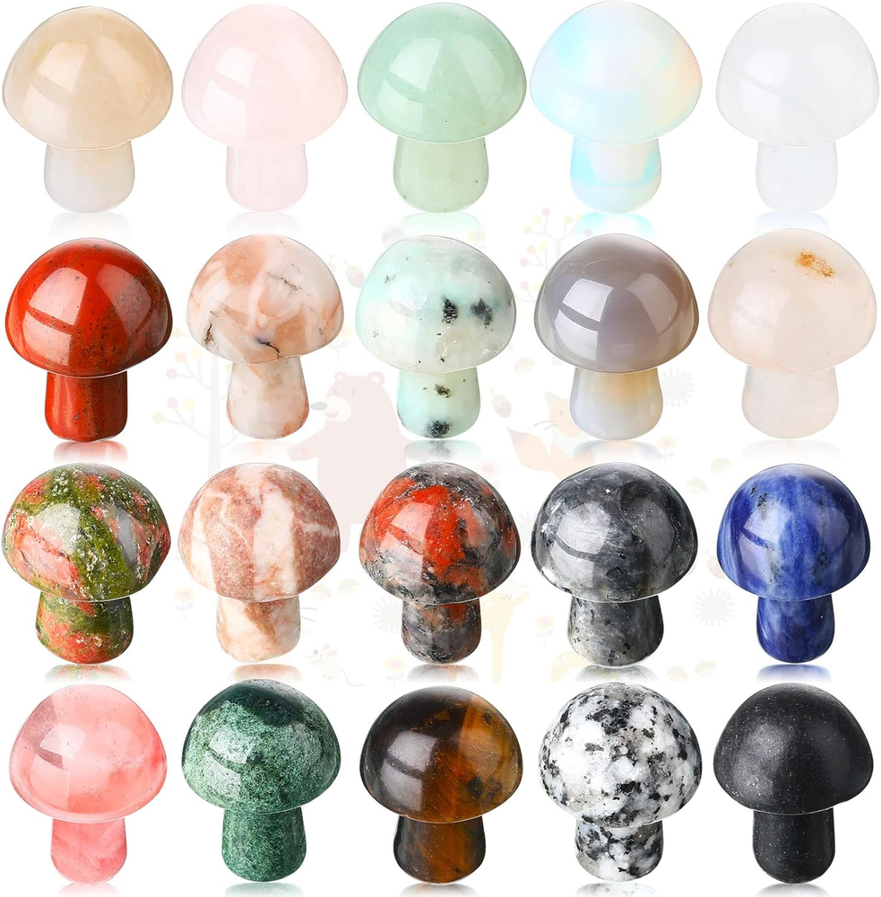 20 Pcs Crystal Mushroom Sculpture Decor Hand Making Mini Mushroom Worry Stones C